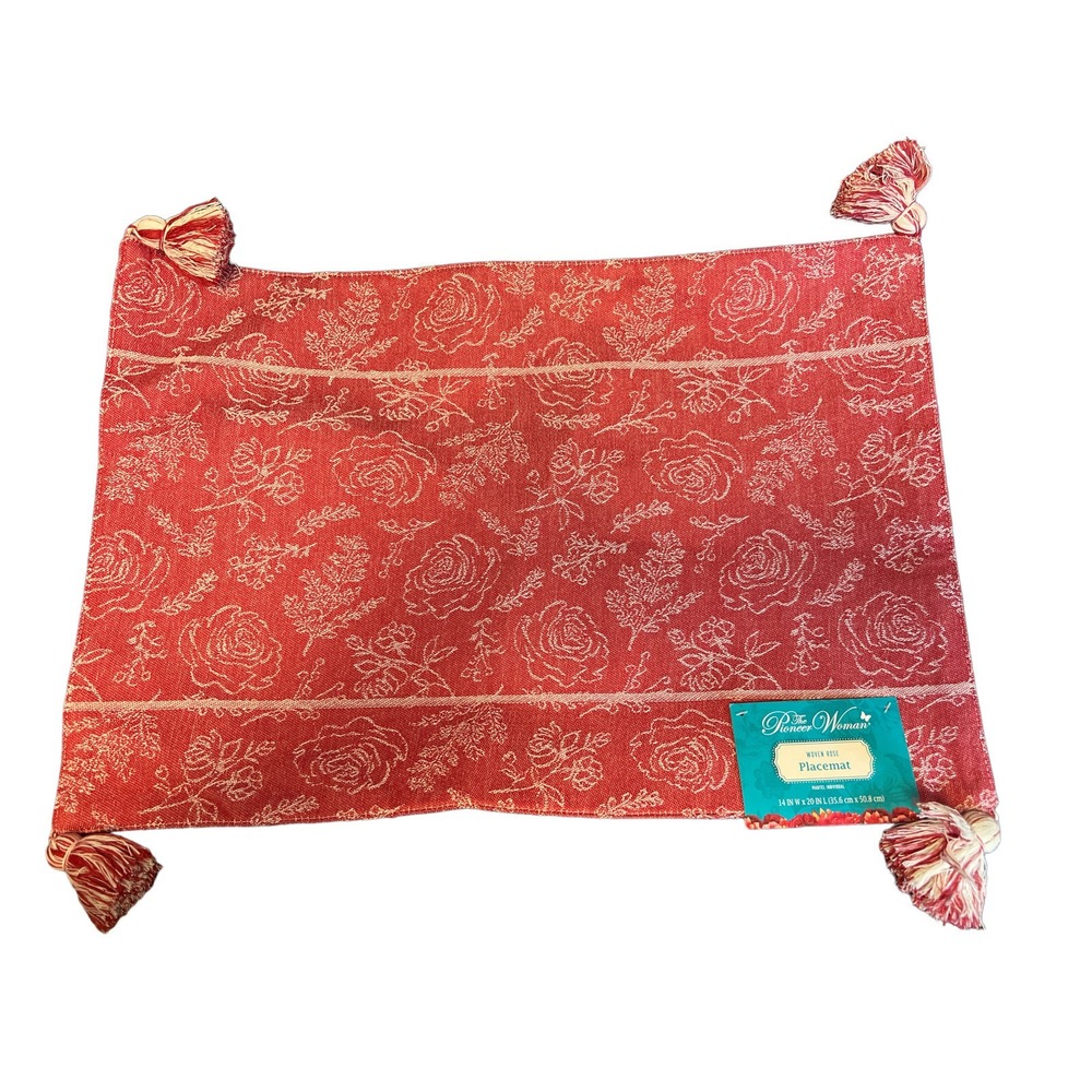 Pioneer woman woven rose placemat W/ tassels NEW